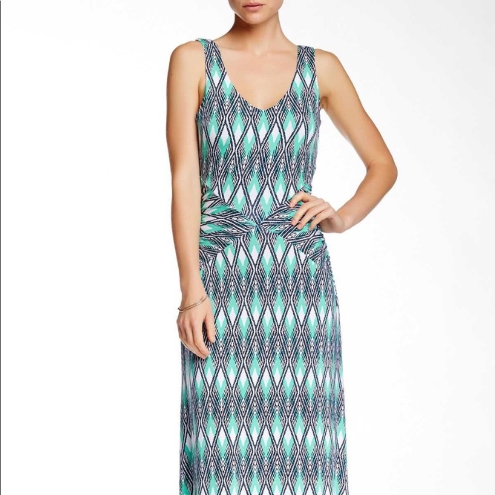 Tart Sleeveless Maxi Dress in Teal and Navy Diamond Print